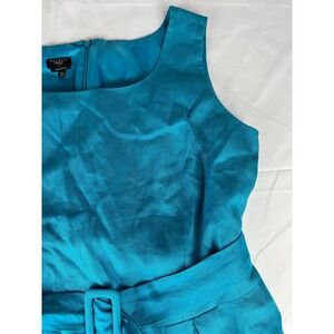 Talbots Woman Irish Linen Teal Dress Sleeveless Belted 18W Career